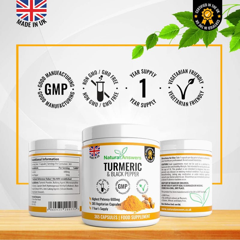 [Australia] - 365 Turmeric Capsules 1 Year Supply High Strength Turmeric Capsules with Black Pepper Turmeric Tablets 365 Vegetarian Capsules Turmeric Curcumin One A Day Turmeric Supplement Curcumin 
