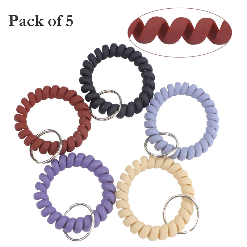 [Australia] - BIHRTC Pack of 5 Mix Color Plastic Coil Wrist Coil Stretch Wristband Elastic Stretchable Spiral Bracelet Key Ring Key Chain Key Hook Key Holder for Gym Pool ID Badge and Outdoor Sports Color A 