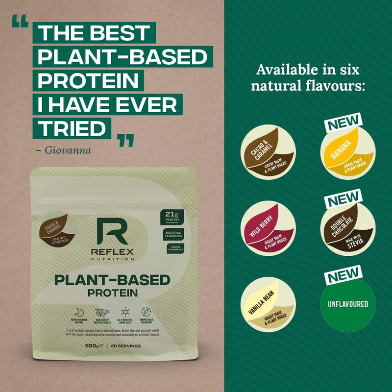 [Australia] - Reflex Nutrition Plant Based Vegan Protein Powder with B12 | Great Taste | (Cacoa & Caramel, 600g) Cacao & Caramel 