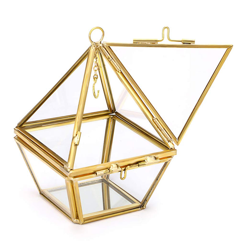 [Australia] - Hipiwe 2-Tier Jewelry Ring Display Holder - Glass Geometric Pyramid Jewelry Ring Organizer Case, Decorative Ring Bearer Gift Box Hanging Prism Ring Stand for Wedding, Proposal, Engagement 