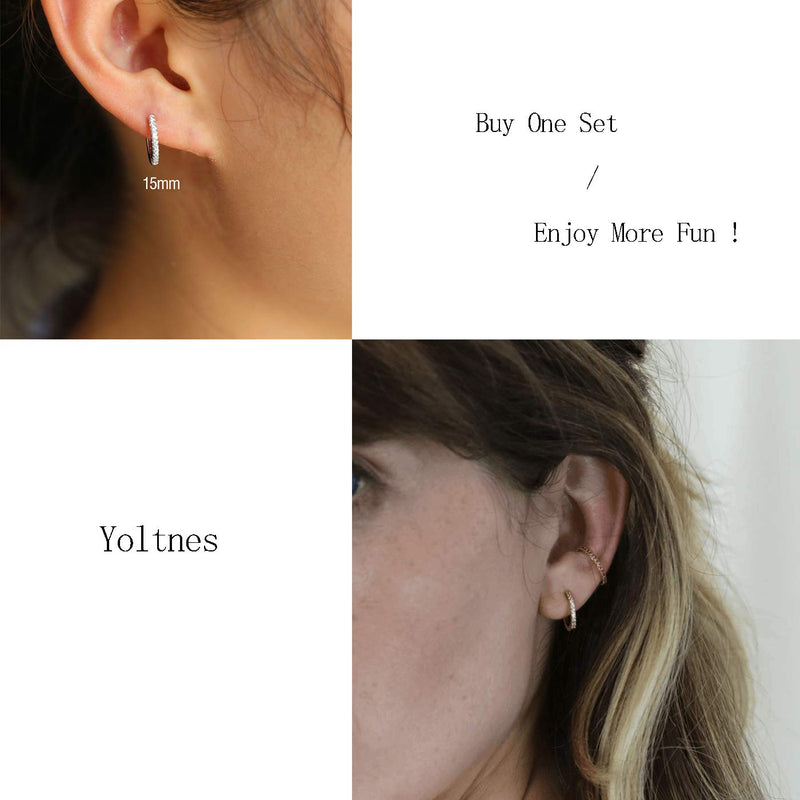 [Australia] - Yoltnes Sterling Silver Hoop Earrings for Women, 925 Sterling Sliver Hoop Earrings for Girls, 3 Pairs of Cubic Zirconia Hoop Earrings Set for Men, Hypoallergenic huggie hoop earrings, Sizes 13/15/20mm 