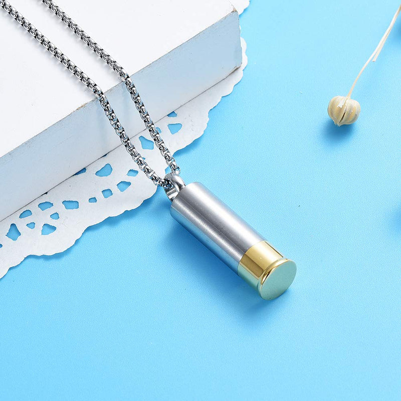 [Australia] - EternityMemory Shotgun Shell Stainless Steel Cremation Urn Necklace for Men Keepsake Jewelry with Box and Fill Kits 