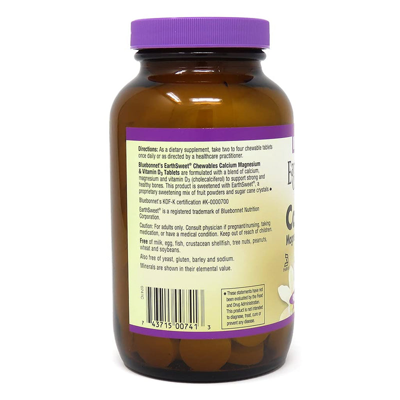 [Australia] - Bluebonnet Nutrition Calcium Magnesium Plus Vitamin D3 Earthsweet, Bone Health & Muscle Relaxation, Soy-Free, Gluten-Free, Kosher Certified, Dairy-Free, 90 Vanilla Flavored Chewable Tablets 