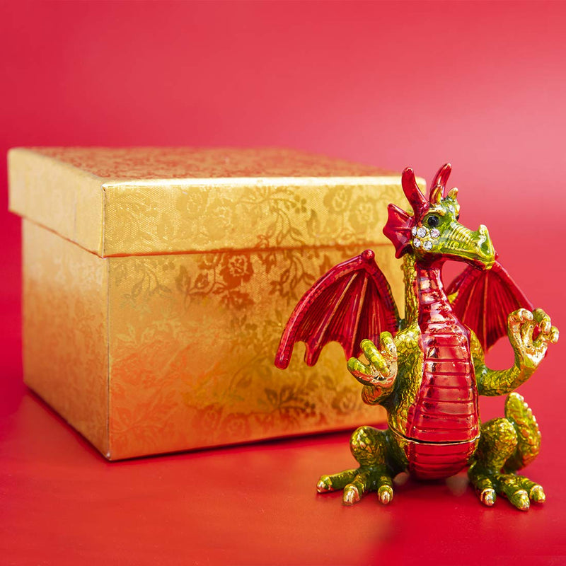 [Australia] - Cute Red Pterosaur Trinket Boxes Hinged Crystal Jeweled Dinosaur Animal Figurines Jewelry Display Ring Holder Box 