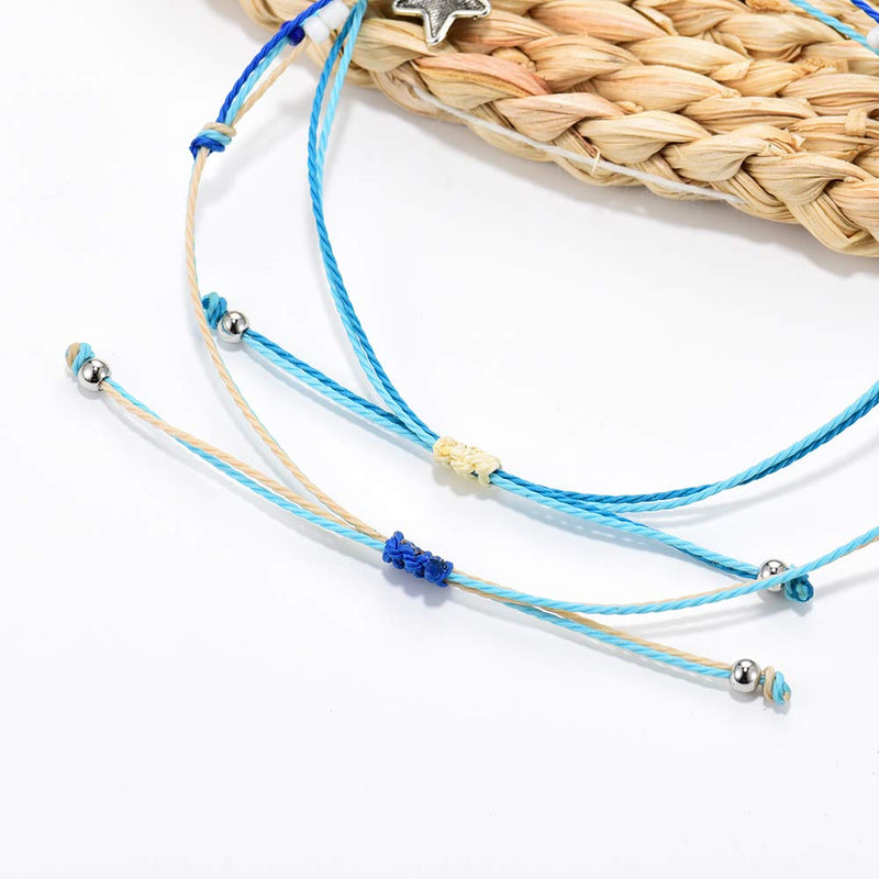 [Australia] - Jeka Boho Blue Starfish Turtle Anklet Multilayer Charm Beads Handmade Anklet Foot Jewelry for Women Girl Starfish and Fish Anklets 