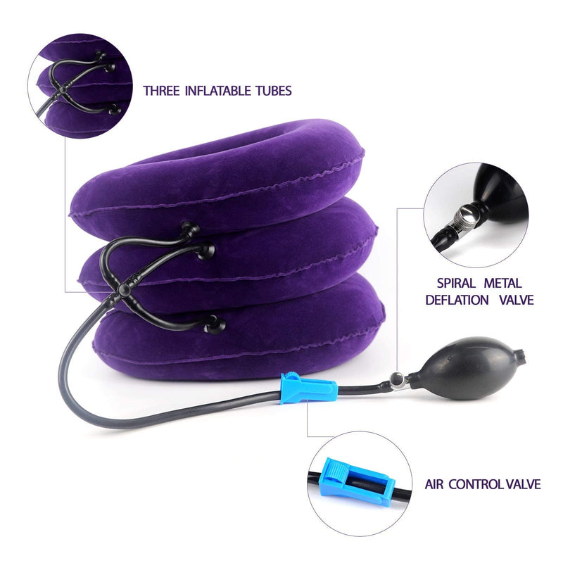 [Australia] - Cervical Neck Traction Device,Three Tube Quick Inflation,Relieves Neck Shoulder Pain,Effectively Corrects Bad Sitting Posture (Including Health Care Tutorial),Cervical Stent (Purple) Purple 