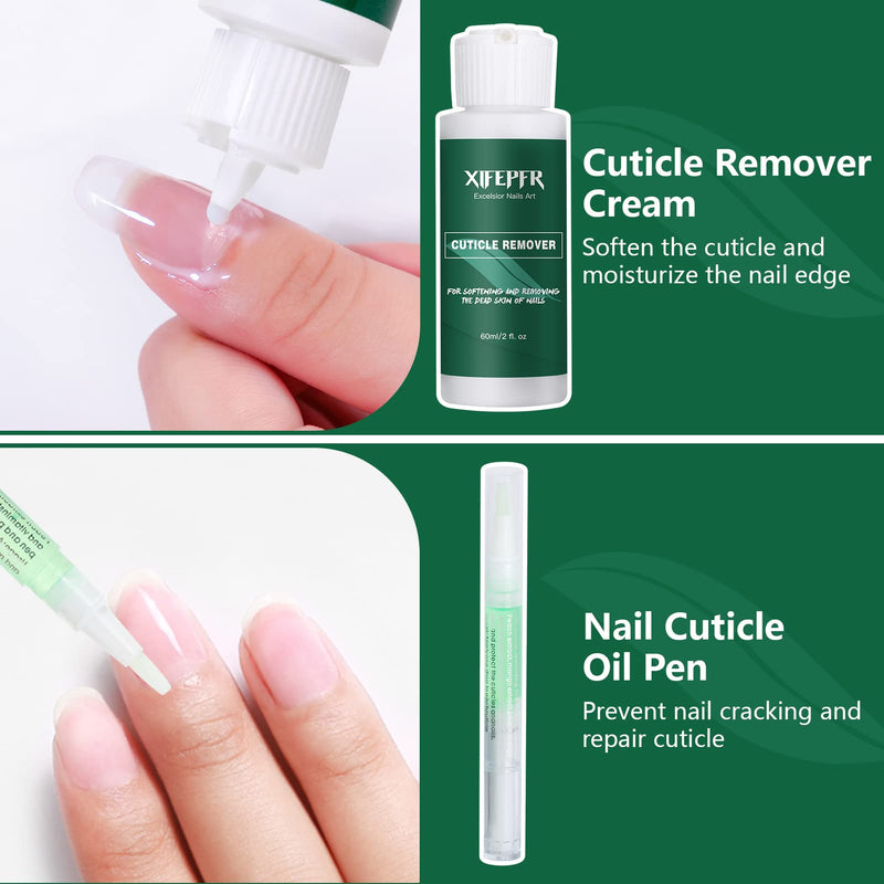 [Australia] - XIFEPFR Cuticle Remover Kit - Cuticle Remover Cream & Cuticle Oil Pen for Soften Moisturize, Cuticle Trimmer, Cuticle Nipper, Cuticle Pusher and Nail Cotton Pads for Professional Manicure 
