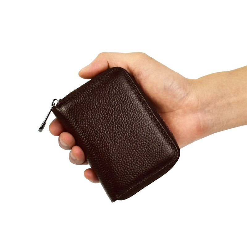 [Australia] - Lacheln RFID Blocking Credit Card Organizer Wallet Genuine Leather Zipper Security Travel Small Money Holder Coffee,20 Slots 