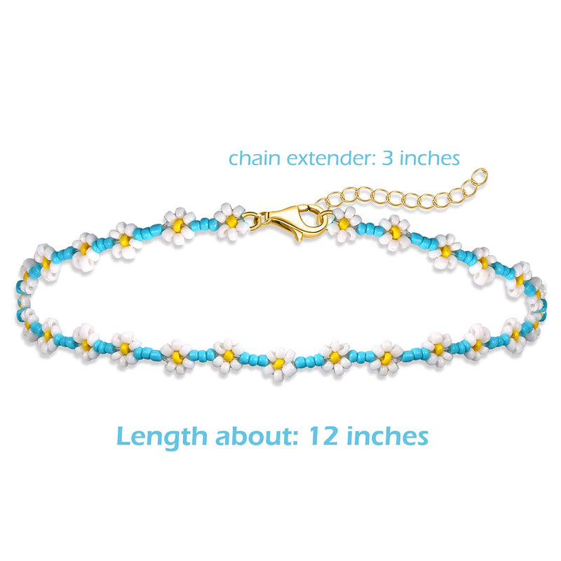 [Australia] - BVGA Beaded Choker Necklaces For Women Boho Necklaces Rainbow Flower Colorful Necklaces Beach Necklace Cute Necklace For Teen Girls Jewelry Gifts A:blue flower 
