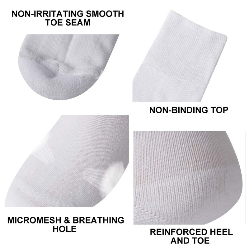 [Australia] - Facool Diabetic Socks for Men Women, Dress Cushioned Crew Cotton Socks with Non-Binding,Loose Top,Seamless Toe 6 Pairs 6 X White Large 