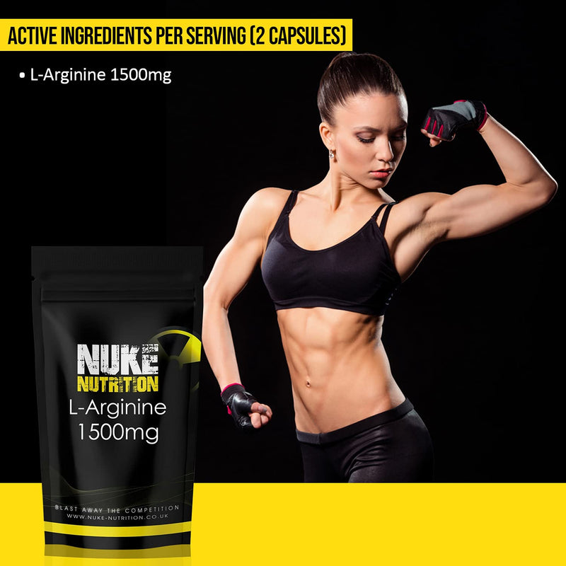 [Australia] - Nuke Nutrition L Arginine Capsules 1500mg - 60 Capsules - Nitric Oxide Supplement for Men & Women to Improve Muscle Strength, Endurance & Mass - Nutritional Pre Workout - Nitric Acid Pills for Energy 60 Count (Pack of 1) 