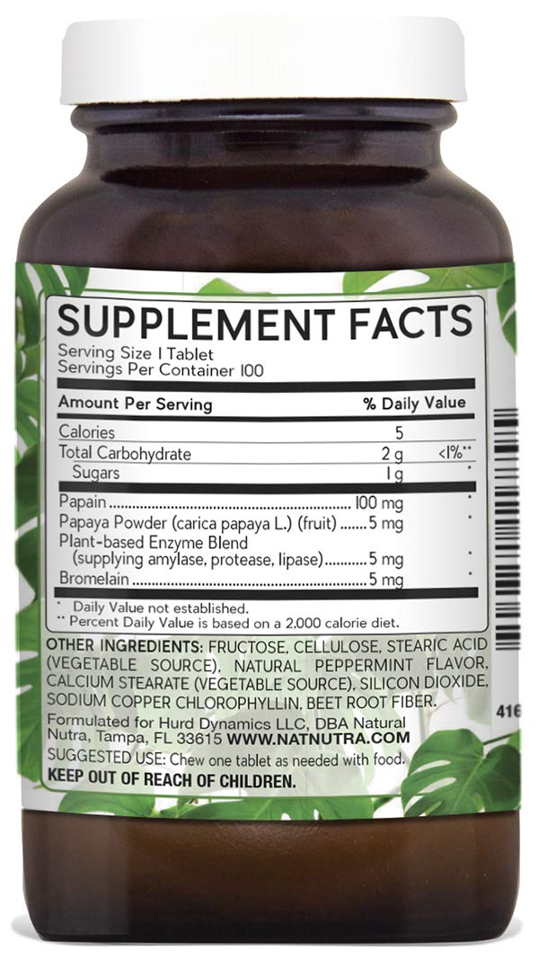 [Australia] - Natural Nutra Chewable Peppermint Digestive Enzyme Supplement, Stomach Relief, Heartburn, Papaya (Papain), Amylase, Bromelain, Lipase, and Protease, Vegan and Vegetarian, 100 Tablets 