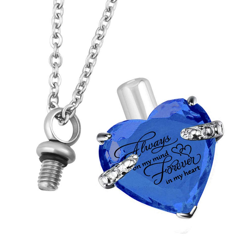 [Australia] - PREKIAR Heart Cremation Urn Necklace for Ashes Urn Jewelry Memorial Pendant with Fill Kit and Gift Box - Always on My Mind Forever in My Heart Bluevoilet 