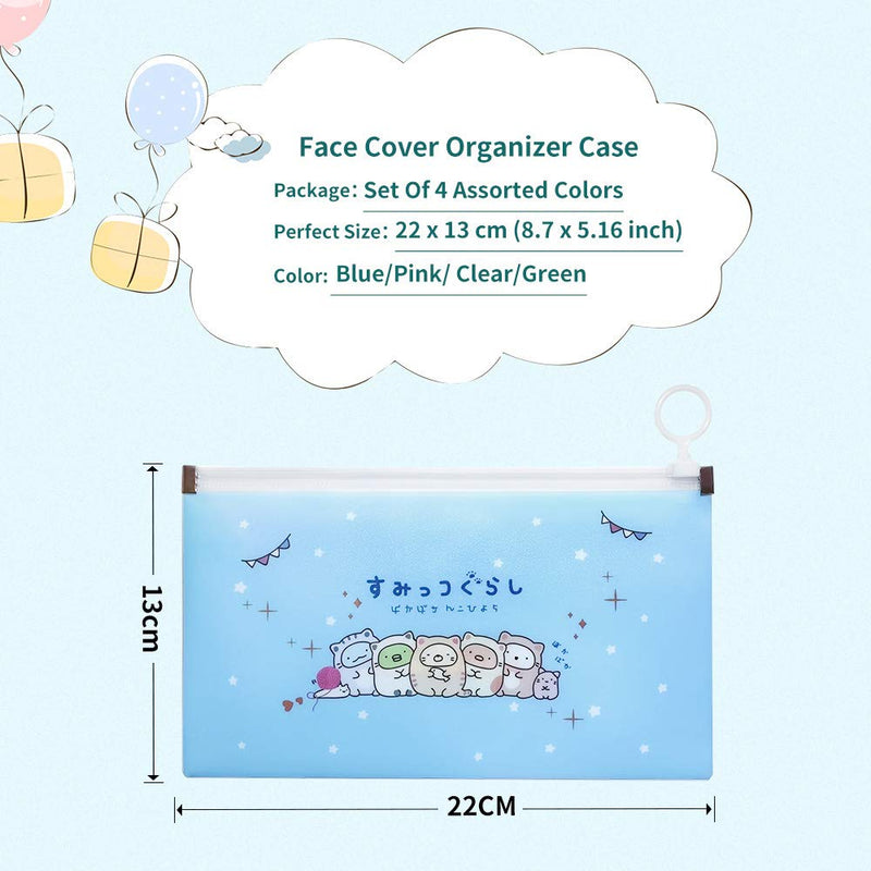 [Australia] - LSxia 4 Packs Face Cover Organizer Case Mask Zipper Storage Bag Cosmetic Container Reusable Portable Masks Keeper Folder Storage Clip Mini Travel Foldable Bags Set of Assorted Colors (Animal 4pcs) B-Animal*4 