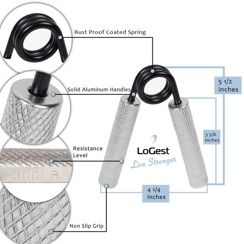 [Australia] - Logest Metal Hand Grip Strengthener 100LB-350LB No Slip Heavy-Duty Grip Strengthener with Gift Box, Great Wrist & Forearm Hand Exerciser, Home Gym, Hand Gripper Grip Strength Trainer Silver - 200LB 
