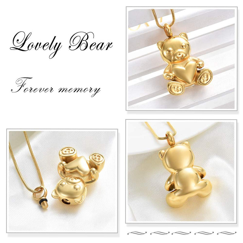 [Australia] - Stainless Steel Teddy Bear Pet Urn Ashes Pendant Memorial Ash Keepsake Cremation Jewelry Necklace Gold 