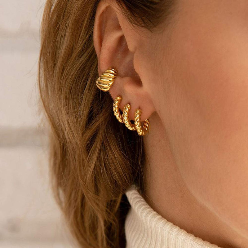 [Australia] - Hoop Earrings For Women 14K Gold Croissant Earrings Twisted Round Hoop Earrings Chunky Hoop Earrings 925 Sterling Silver Earrings 14K open 16.0 Millimeters 