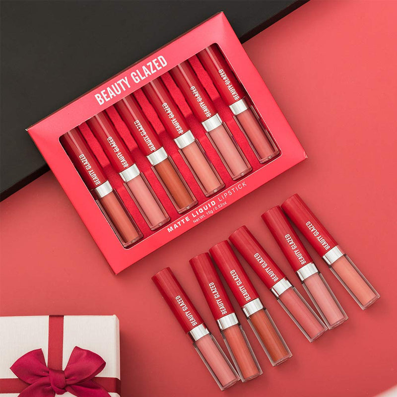 [Australia] - 6 Pcs Matte Liquid Lipstick Makeup Set, Non-Stick Cup Long-Lasting Wear Not Fade Waterproof Nude Red Velvet Lip Gloss Beauty Cosmetics Set 