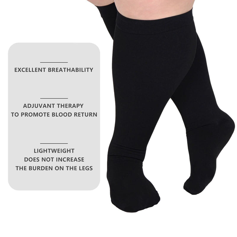 [Australia] - Plus Size Compression Socks Wide Calf Compression Socks for Women Men 20-30 mmHg Support Extra Large Knee High Stockings 5XL Black 5X-Large 