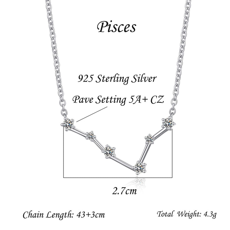 [Australia] - ZDaoBen Women's 12 Horoscope Necklace 925 Sterling Silver Zodiac Sign 12 Constellation Necklace Astrology Color CZ Pendant Necklace Star Necklace Birthstone Necklace Birthday Gift Chain:46cm/18" Pisces(2.20-3.20) 