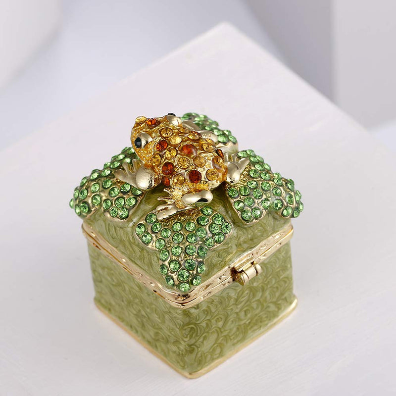 [Australia] - Hand Painted Trinket Box Decoration, Enameled Mini Metal Hinged Jewelry Box with Crystals, Rings Earrings Necklace Storage, Home Decor Crafts, Unique Animal Figurine Collectible Gift (Frog) Frog 