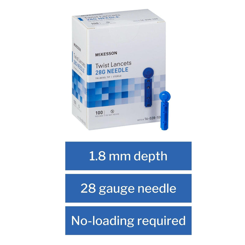 [Australia] - McKesson Twist Lancets, Sterile, 28 Gauge Needle, 1.8 mm, 100 Count, 1 Pack 100 ct 