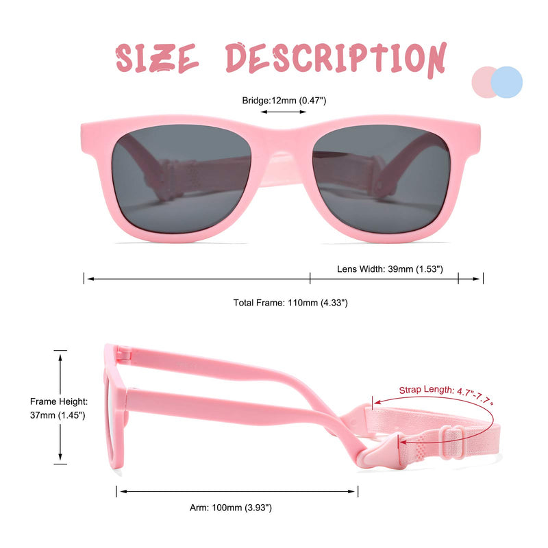 [Australia] - COASION Bendable Flexible Polarized Newborn Baby Sunglasses with Strap for Infant age 0-12 Months 2 Pack, Black/Green Mirror + Pink/Pink Mirror 1.53 Inches 