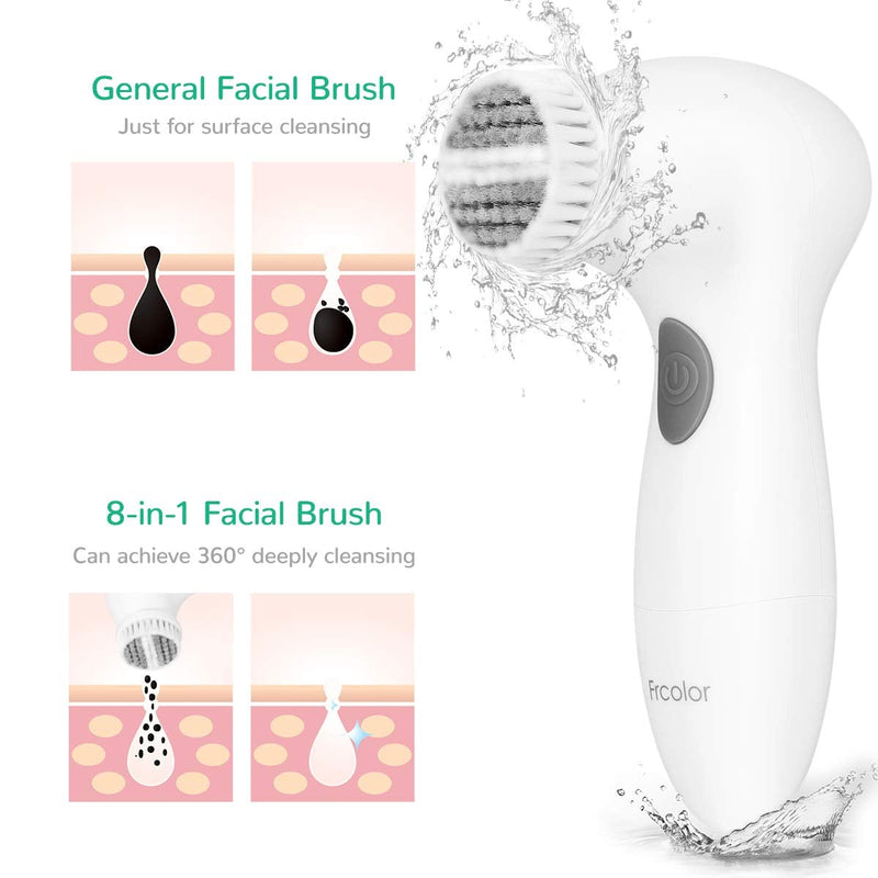 [Australia] - FRCOLOR 8 in 1 Electric Facial Cleaning Brush Skin Care Electric Beauty Device Spa Brush Skin Care Massage (White) 