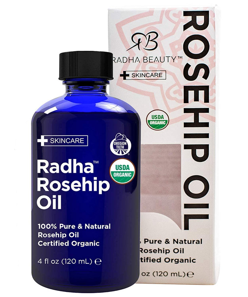 [Australia] - Radha Beauty USDA Certified Organic Rosehip Oil, 100% Pure Cold Pressed - Great Carrier Oil for Moisturizing Face, Hair, Skin, & Nails - 4 fl oz 
