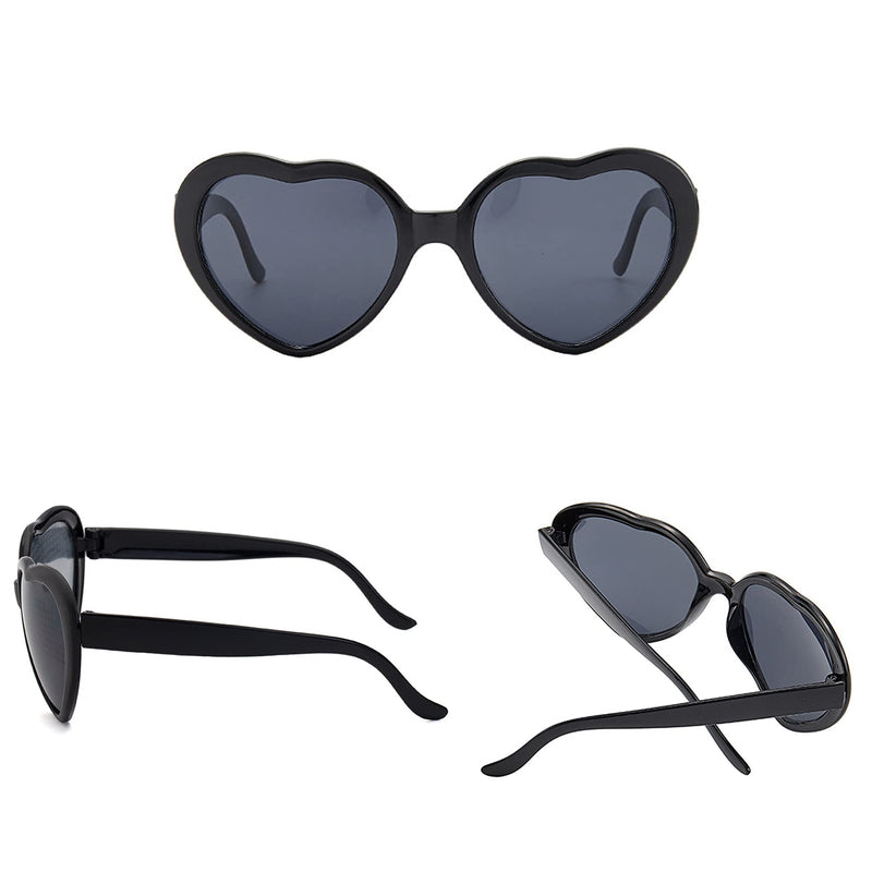 [Australia] - Heart Shaped Sunglasses, EDM Festival Light Changing Eyewear Heart Effect Diffraction Glasses for Women Men Black 