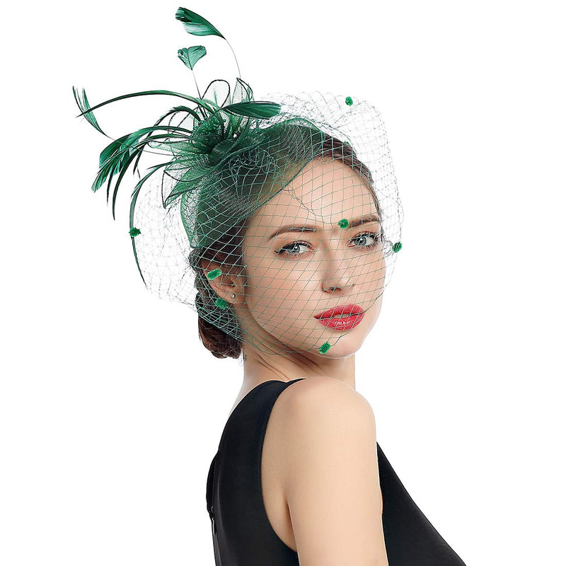 [Australia] - Women Fascinators Kentucky Derby Hair Clip Headband Wedding Tea Party Hat Mesh Feathers Hairband 4-green 