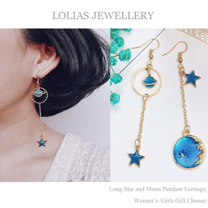 [Australia] - LOLIAS 12Pairs Women's Asymmetric Dangle Earrings Star Moon Earrings Earth Moon Earrings Sun Moon Earrings Drop Earrings Bohemia Moon Stud Earrings for Girls Women Small Astronaut Statement Earrings 