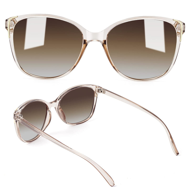 [Australia] - Face Shadow Cat Eye Sunglasses for Women Polarized Fashion Metal Decoration Ultralight UV400 Protection Champagne 