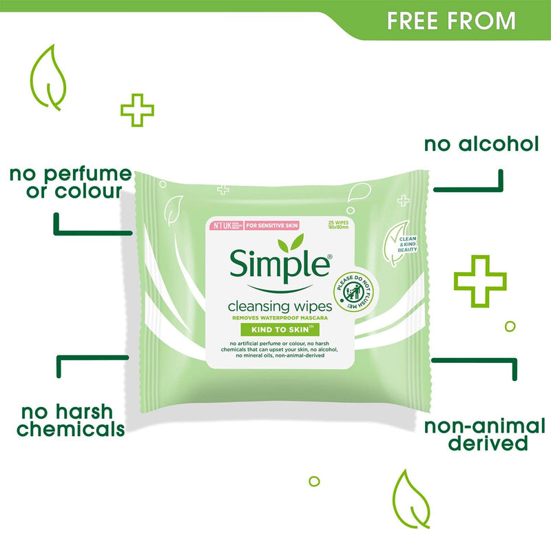 [Australia] - Simple Facial Cleansing Wipes Kind to Skin Sensitive 25's (3 Packs) 25 Count (Pack of 3) 