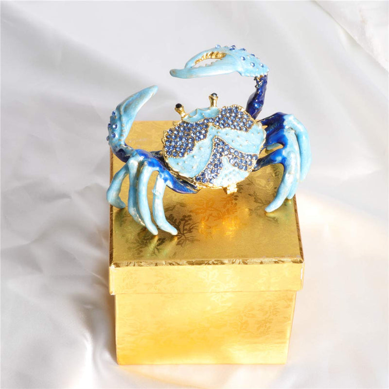 [Australia] - Waltz&F Blue Crab Metal Ring Holder Jewelry Box Hinged Trinket Box Handmade Collectible Figurine Table Centerpiece Decor 