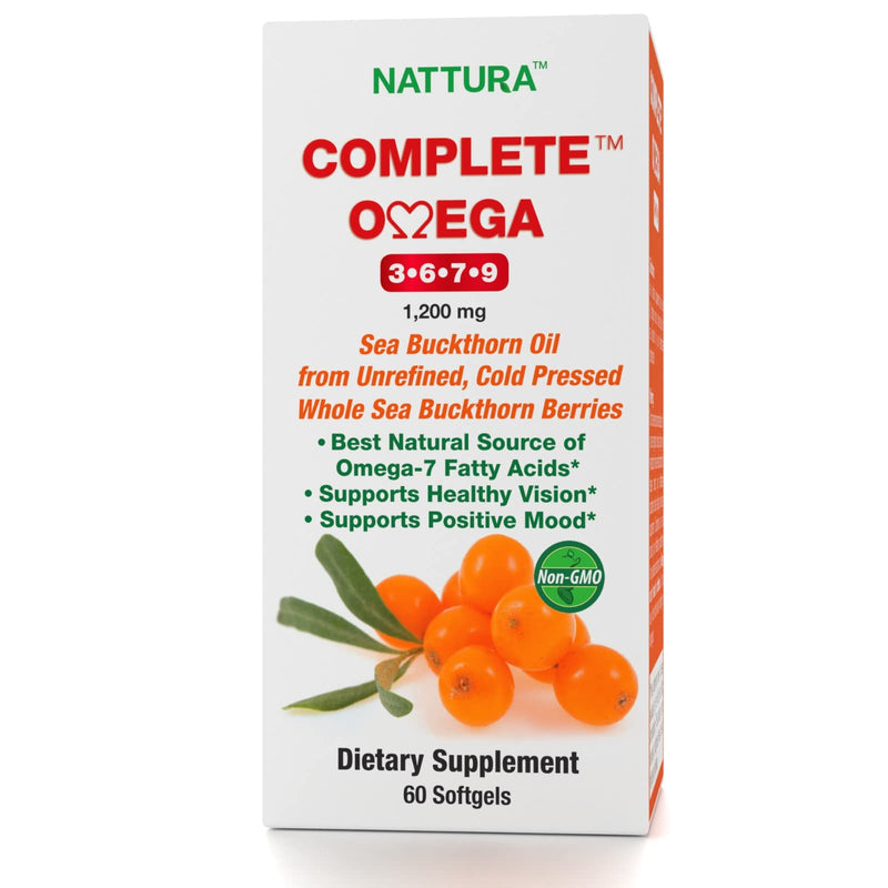 [Australia] - Complete Omega 3-6-7-9 Made in EU, Pure Sea Buckthorn Oil from Whole Sea Buckthorn Berries - Non-GMO, Kosher, cGMP (1,200mg) 60 Capsules 60 Count (Pack of 1) 