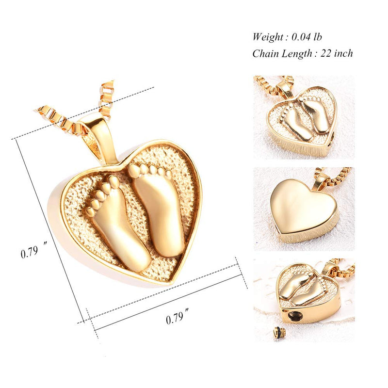 [Australia] - XSMZB Always in My Heart Baby Feet Ashes Keepsake Urn Pendant Necklace Cremation Urns Memorial Jewelry Gold-1 