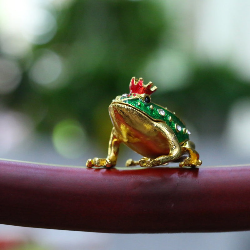 [Australia] - Crystal Jeweled Crown Frog Trinket Box Hinged Collectible Frog Figurine Decor Ring Holder Hand-Painted Decorative Jewelry Holder Box 