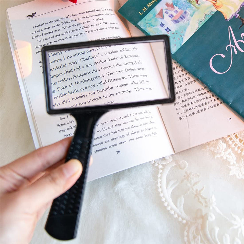 [Australia] - Large Rectangular Handheld Magnifying Glass，5X Magnification，4x2inches Handheld Magnifier，Scratch Resistant Glass Lens，Large Horizontal Viewing Area，for Seniors Reading，Hobbies，Repai， Observation 