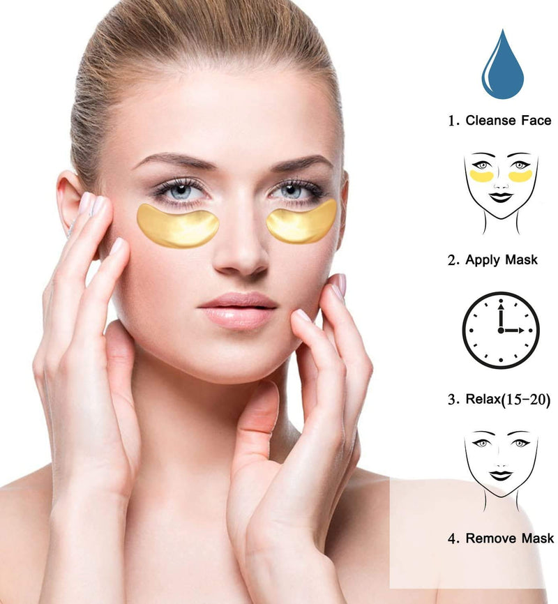 [Australia] - Premium Crystal 24K Gold Powder Gel Collagen Eye Mask 25 Pairs, Eye Treatment Masks for Women and Men, Moisturiser, Anti Aging, Anti Wrinkle, Remove Eye Bags, Dark Circles, Puffy Eyes A 