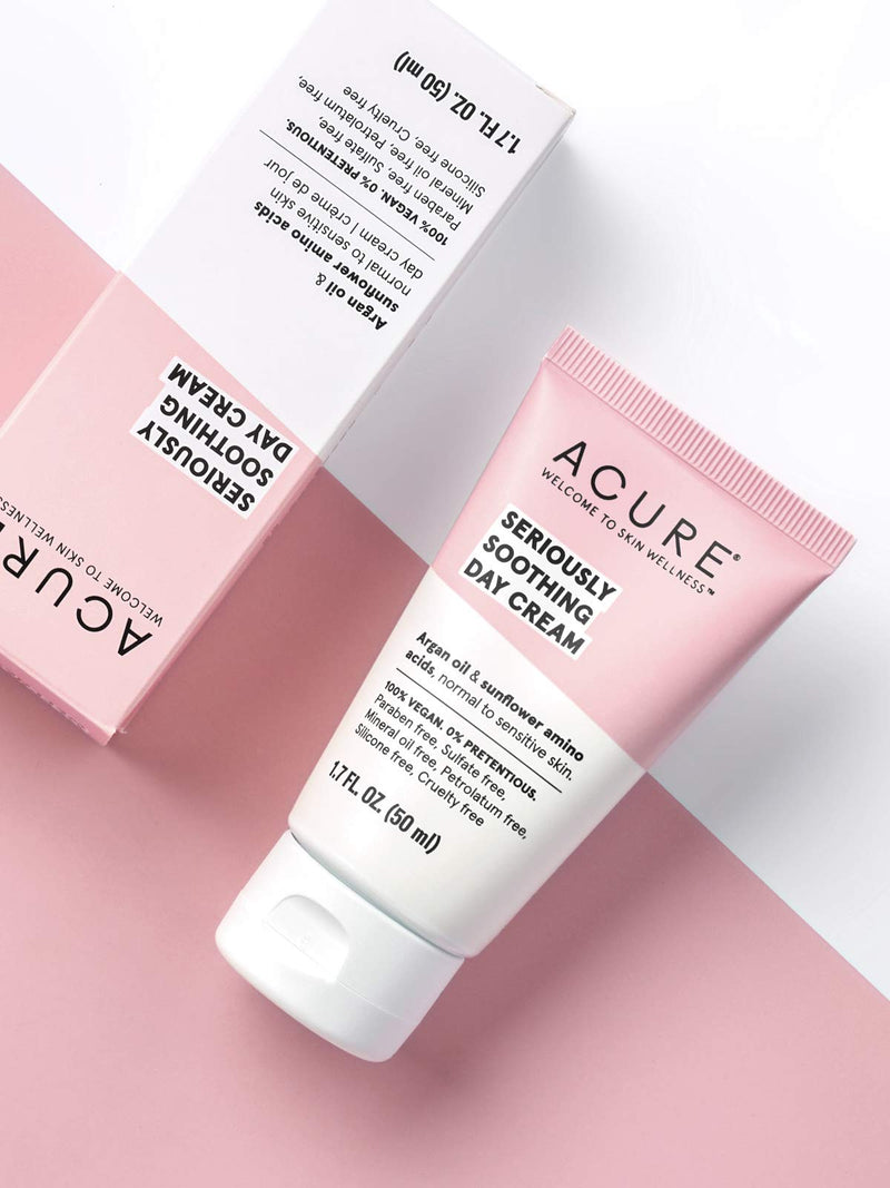 [Australia] - Acure Seriously Soothing Day Cream | 100% Vegan | For Dry to Sensitive Skin | Argan Oil, Sunflower Amino Acids & Chamomille - Nourishes & Soothes | 1.7 Fl Oz, Unscented 