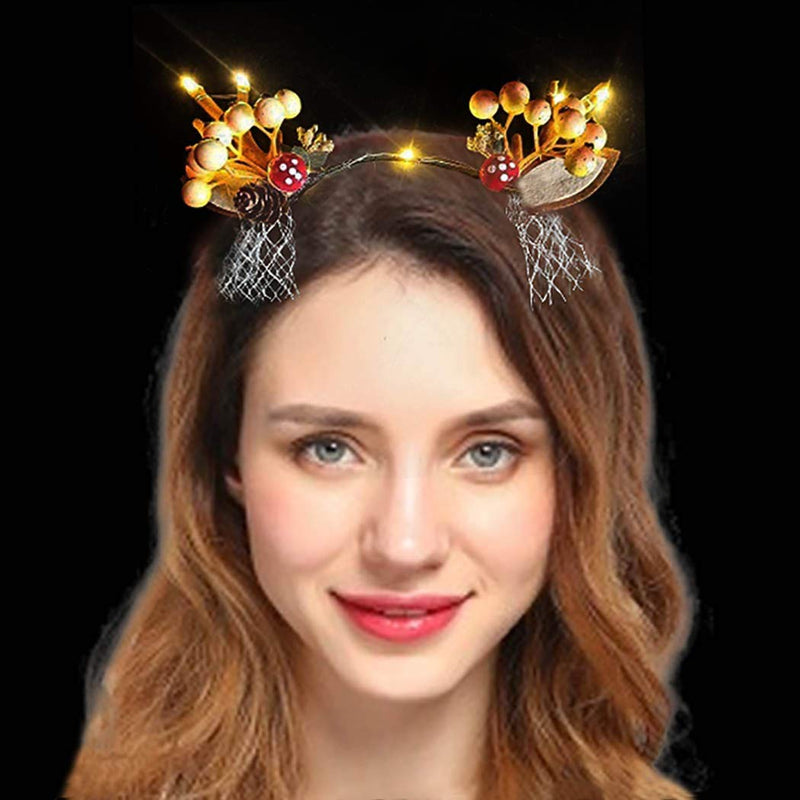 [Australia] - Simsly Christmas LED Glowing Elk Berry Antlers Headband Cute Headpiece Party Decorations Light Up Hair Accessories for Women Girls Kids Adult 