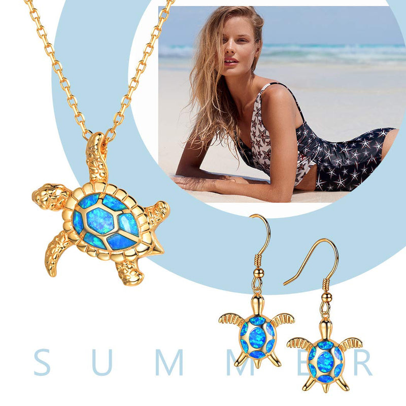 [Australia] - 925 Sterling Silver Turtle/Dolphin/Coral Pendant Necklace Hook Earrings, 18K Gold/Platinum Plated, Cubic Zirconia Rainbow Topaz Blue Opal Pearl Lovely Animal Ocean Sea Summer Jewelry with Gift Box turtle necklace-platinum plated S925 based 