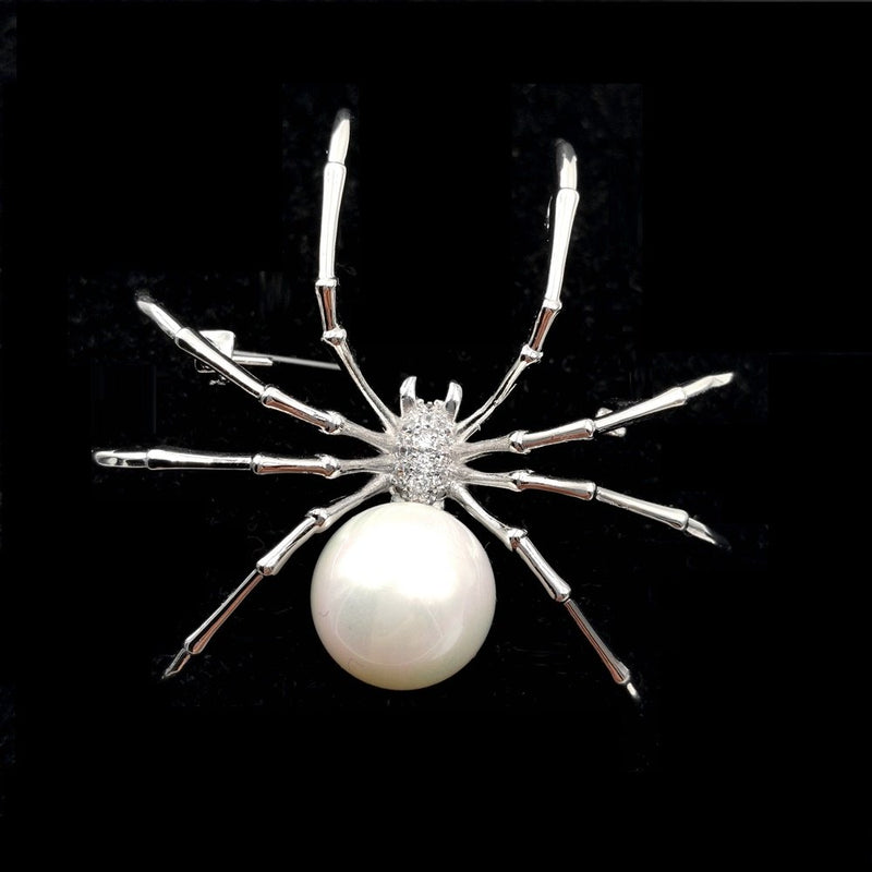 [Australia] - DREAMLANDSALES Victorian Style Mother of Pearl Body and Micro Pave Insect and Aninmal Brooch Pins (White Spider) 
