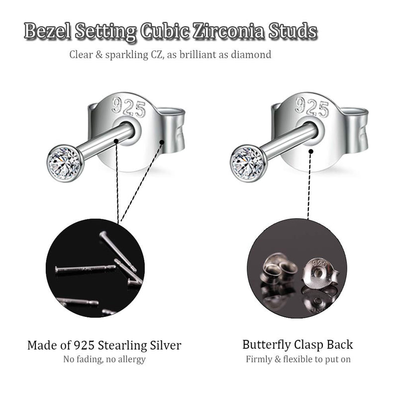 [Australia] - Sterling Silver Stud Earrings for Women Men Girls- 3 Pairs of Tiny Round Cubic Zirconia Earrings CZ Small Cartilage Tragus Earrings(2mm/3mm/4mm) 2mm*3 Pairs 