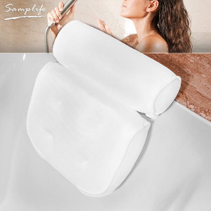 [Australia] - Samplife Bath Pillow Spa Bathtub Cushion Head,Neck,Shoulder and Back Support Rest with 4 Non-Slip Strong Suction Cups 