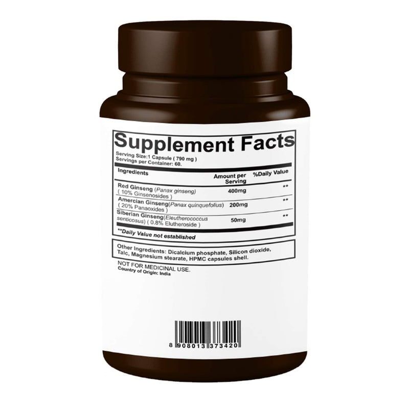 [Australia] - Pure Nutrition Triple Ginseng - an Unique and Effective Combination of Red Ginseng, American Ginseng and Siberian Ginseng. 790mg per Capsule | 60 Veg Caps Pack 60 Count (Pack of 1) 