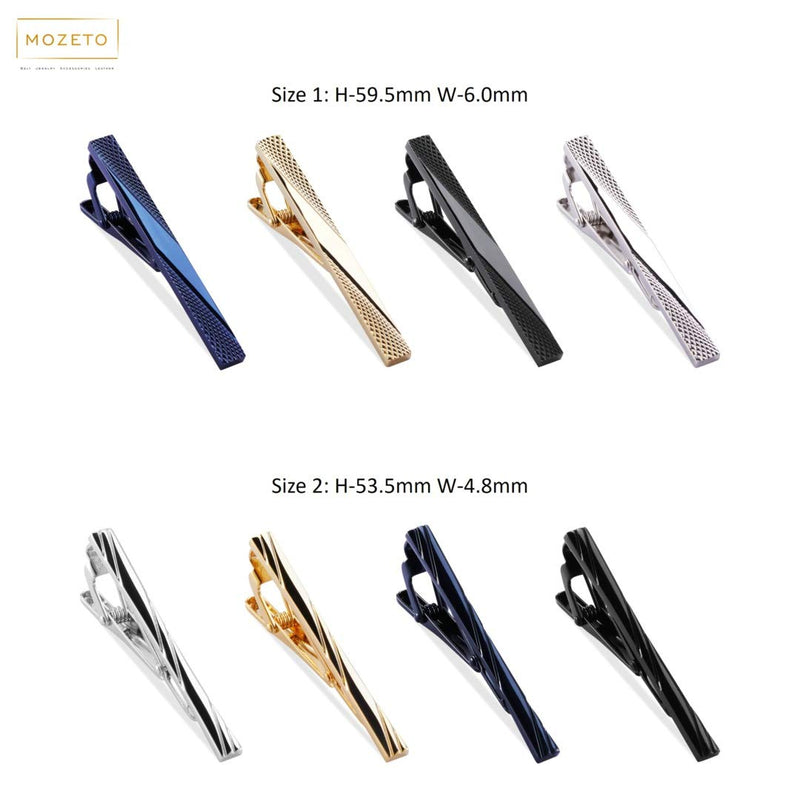 [Australia] - MOZETO Tie Clips for Men, Black Gold Blue Gray Silver Tie Bar Set for Regular Ties, Luxury Box Gift Ideas Fashion Style 