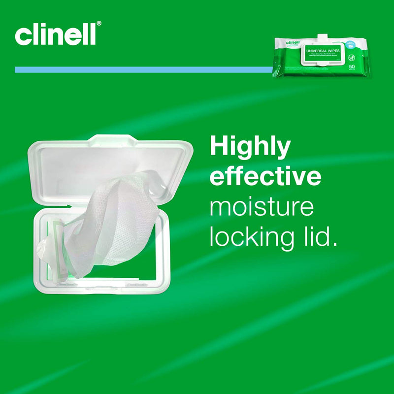 [Australia] - Clinell Universal Cleaning and Surface Disinfection Wipes Multi Purpose Wipes - Kills 99.99% of Germs, Effective from 30 Seconds - 1 x Clip Pack of 50 Wipes 