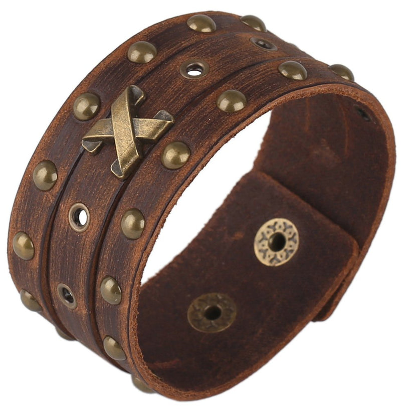 [Australia] - Hamoery Men Leather Bracelet Punk Braided Rope Alloy Bracelet Bangle Wristband Brown bracelet 